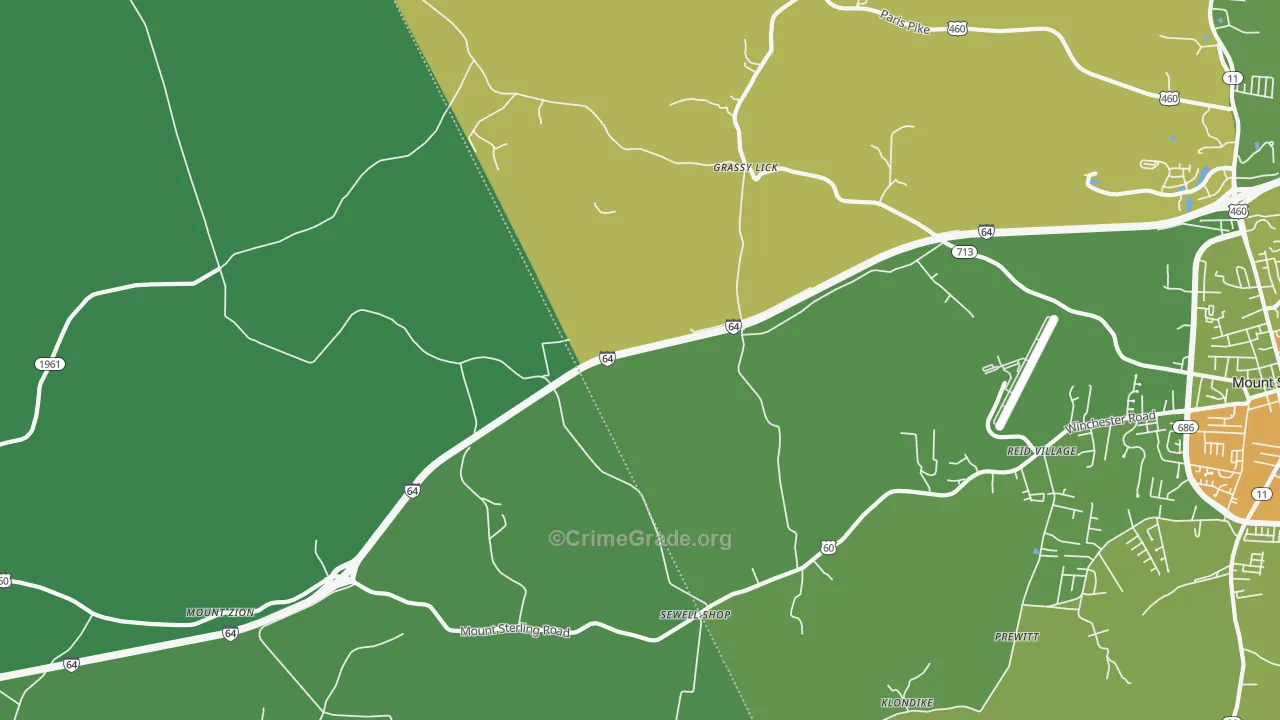 Grassy Lick, KY Map of Vehicle Theft Rates