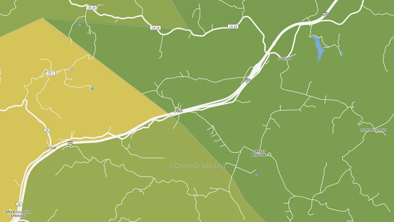Grassy Meadows, WV Map of Vehicle Theft Rates