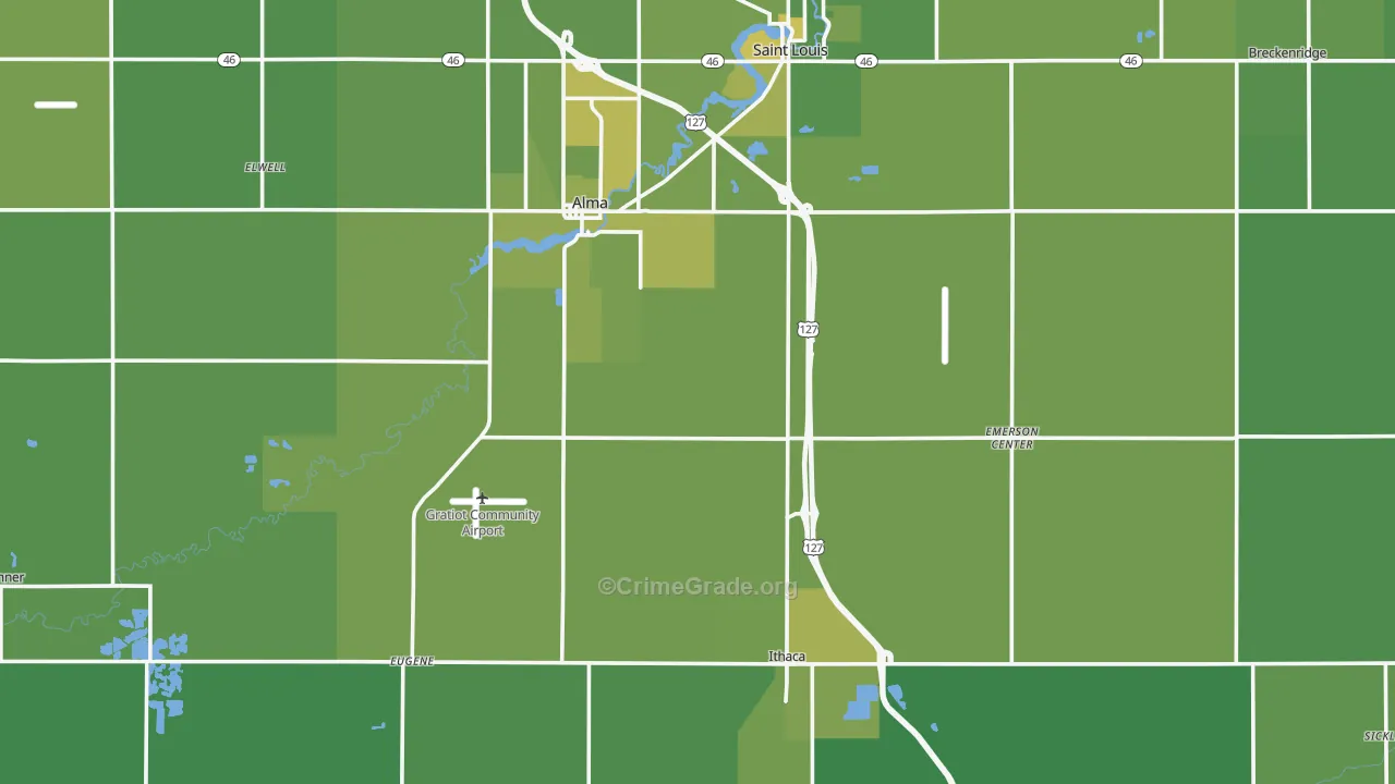 Gratiot County, MI Map of Vehicle Theft Rates