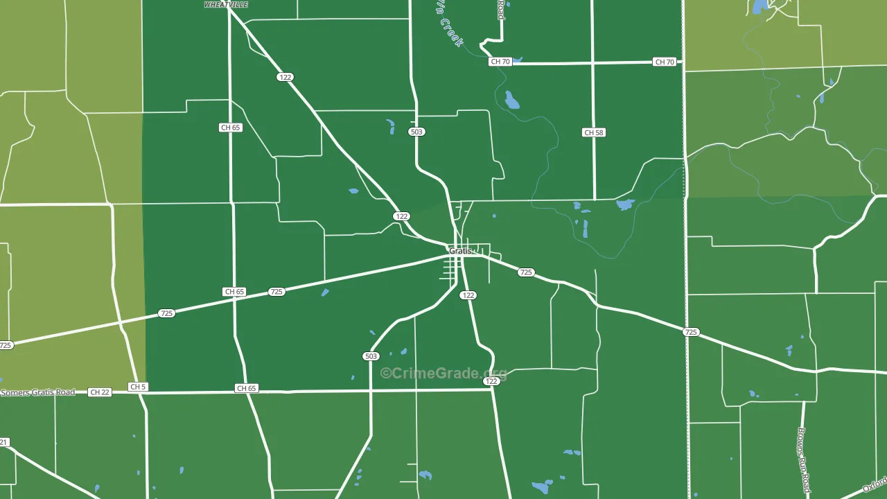 Gratis, OH Map of Vehicle Theft Rates