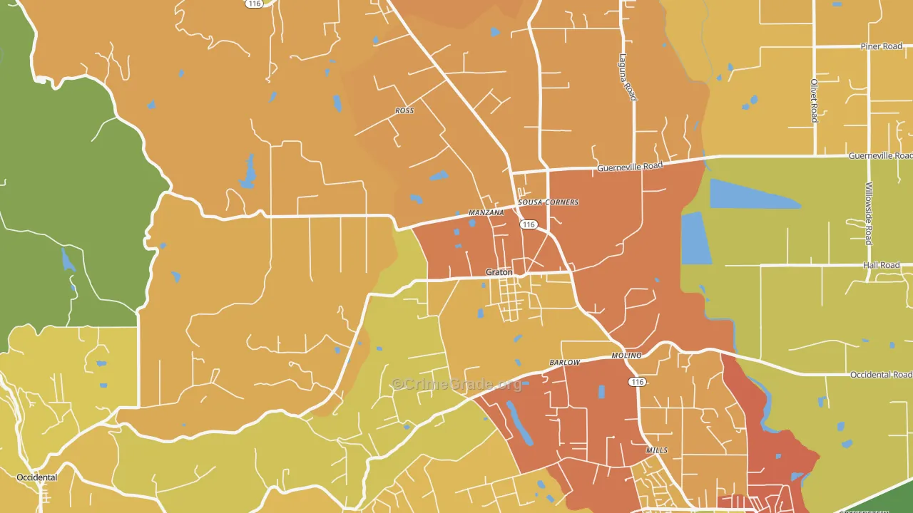 Graton, CA Map of Vehicle Theft Rates