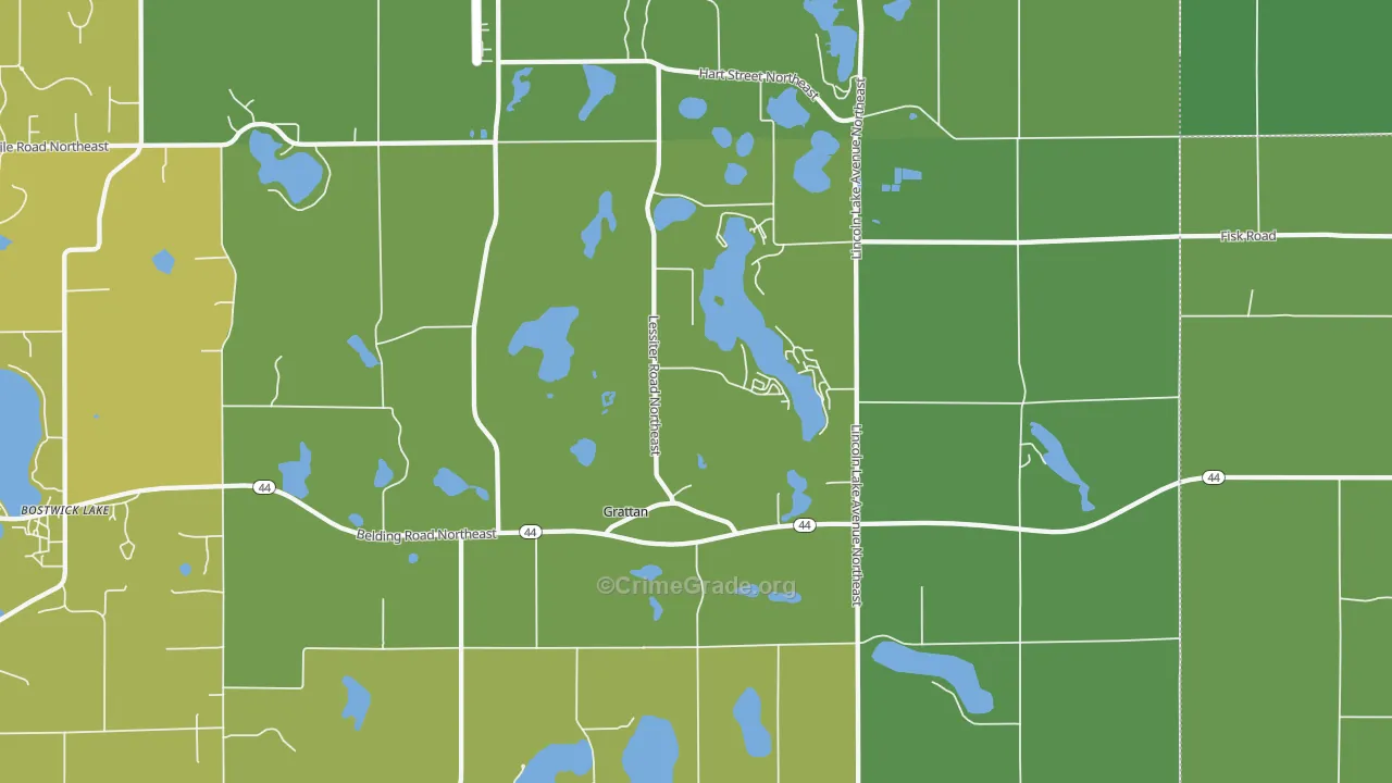 Grattan, MI Map of Vehicle Theft Rates