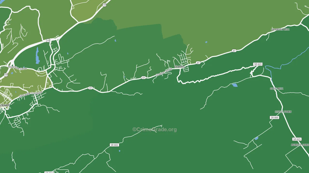 Gratton, VA Map of Vehicle Theft Rates