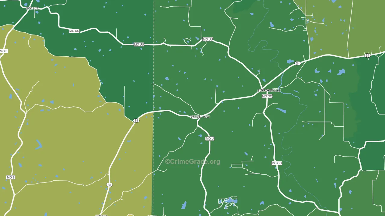 Gravel Hill, MO Map of Vehicle Theft Rates