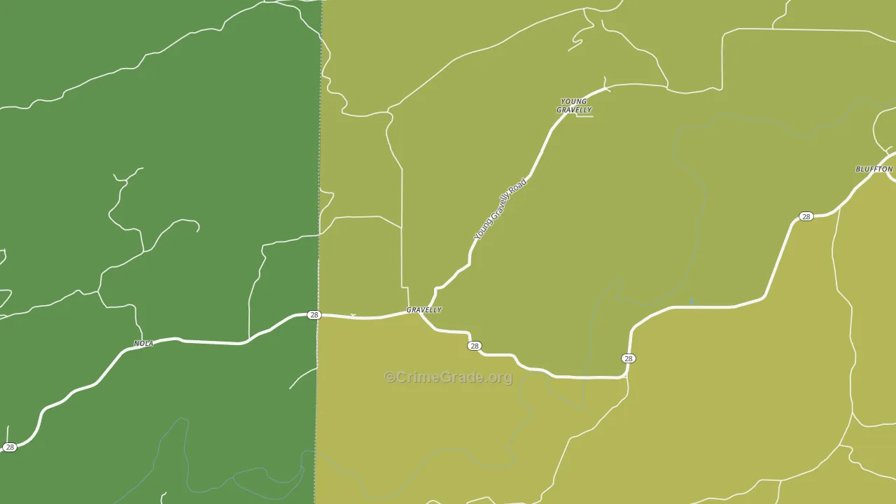 Gravelly, AR Map of Vehicle Theft Rates