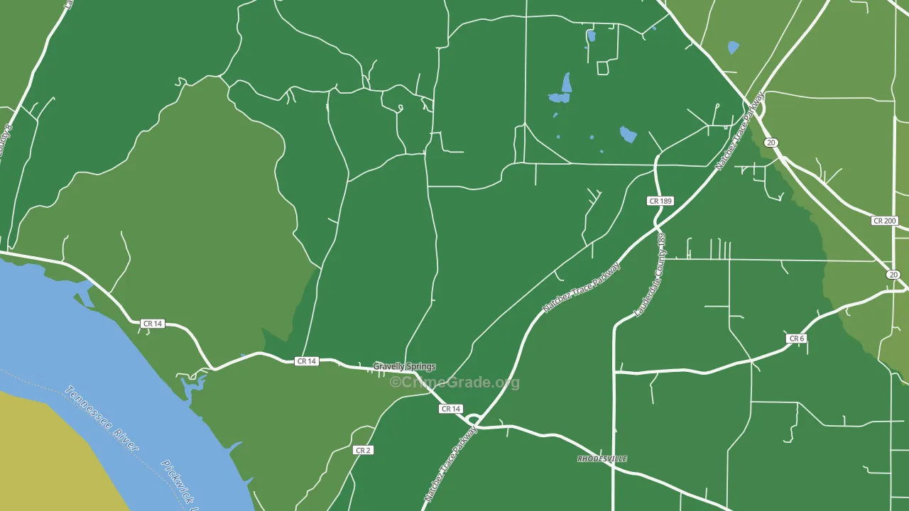 Gravelly Springs, AL Map of Vehicle Theft Rates