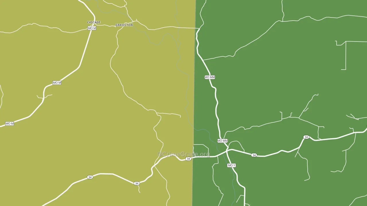 Gravelton, MO Map of Vehicle Theft Rates