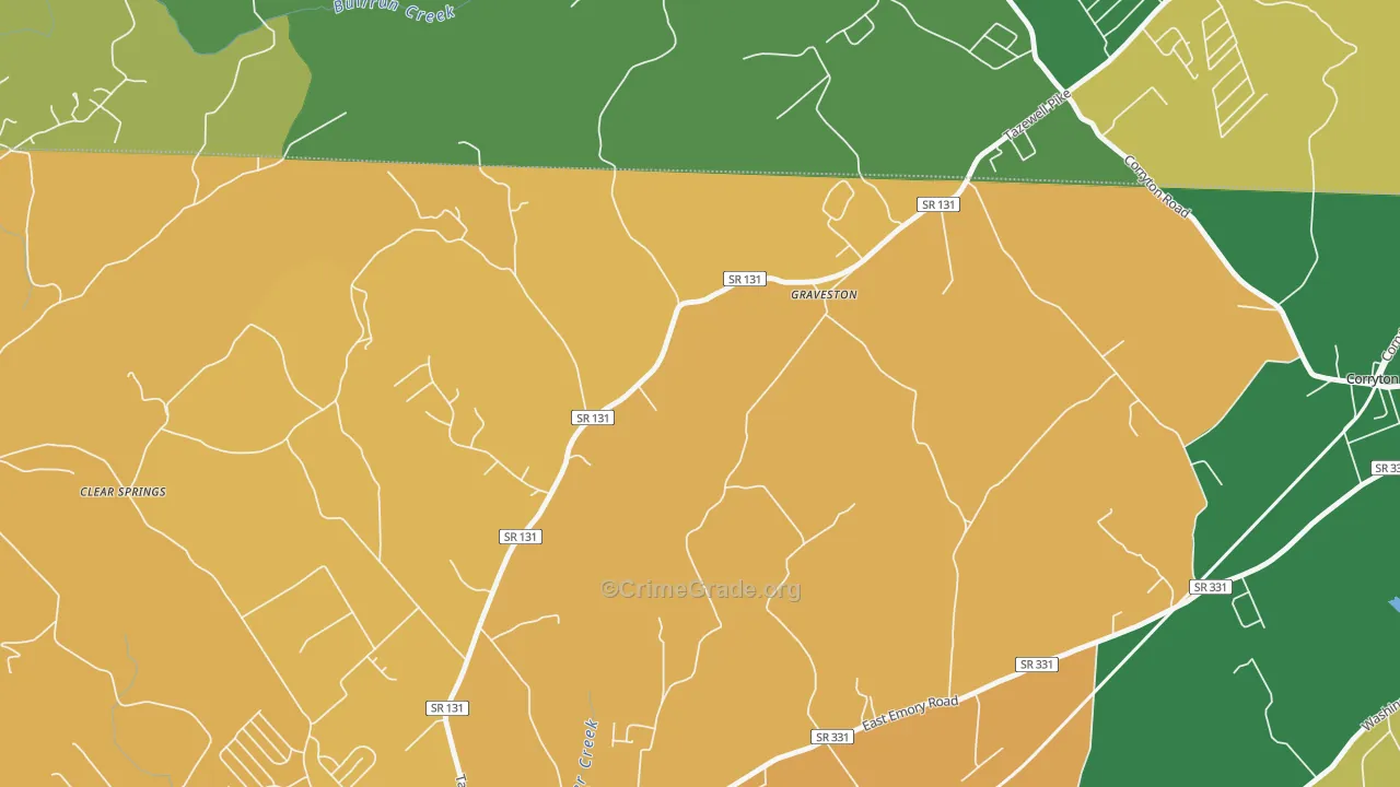 Graveston, TN Map of Vehicle Theft Rates