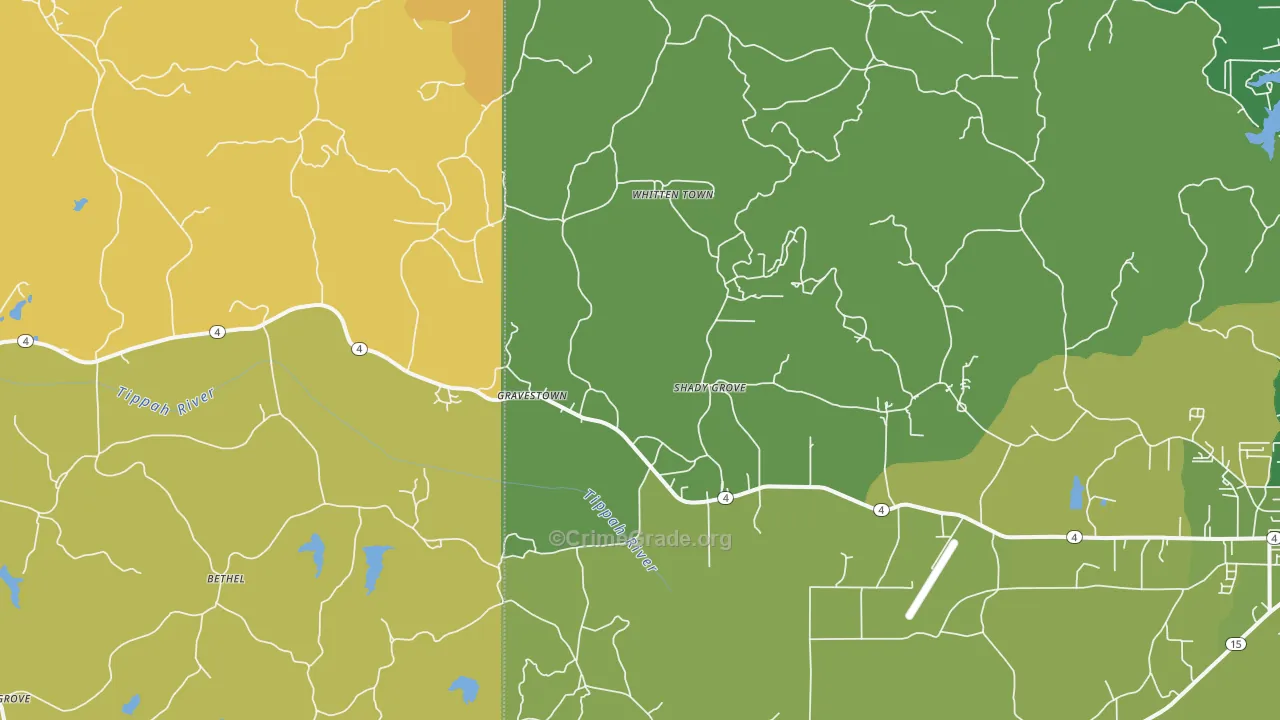 Gravestown, MS Map of Vehicle Theft Rates