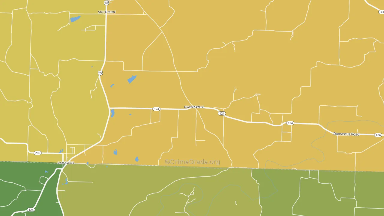 Gravesville, AR Map of Vehicle Theft Rates