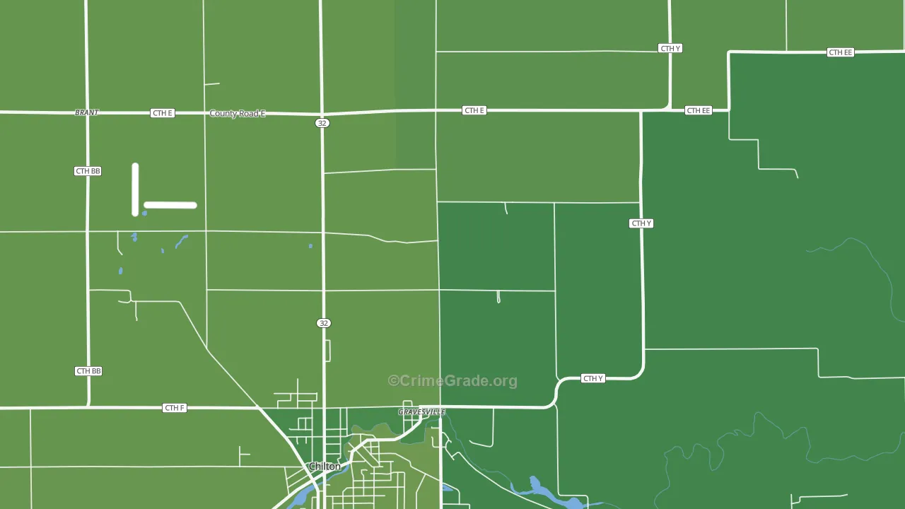 Gravesville, WI Map of Vehicle Theft Rates