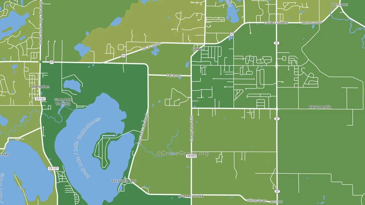 Grawn, MI Map of Vehicle Theft Rates