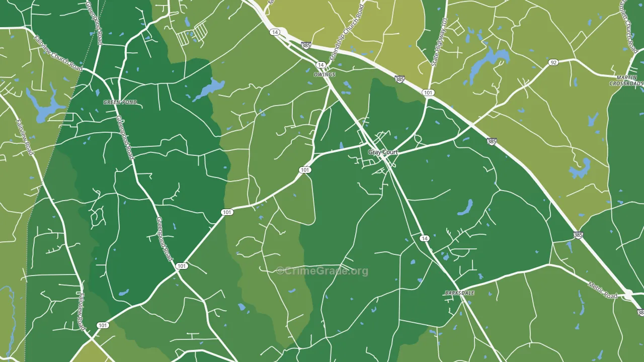 Gray Court, SC Map of Vehicle Theft Rates
