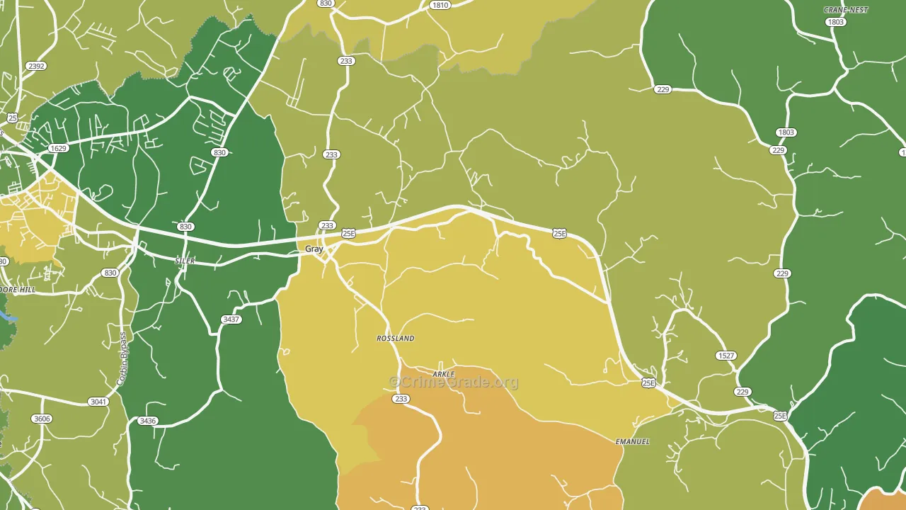Gray, KY Map of Vehicle Theft Rates