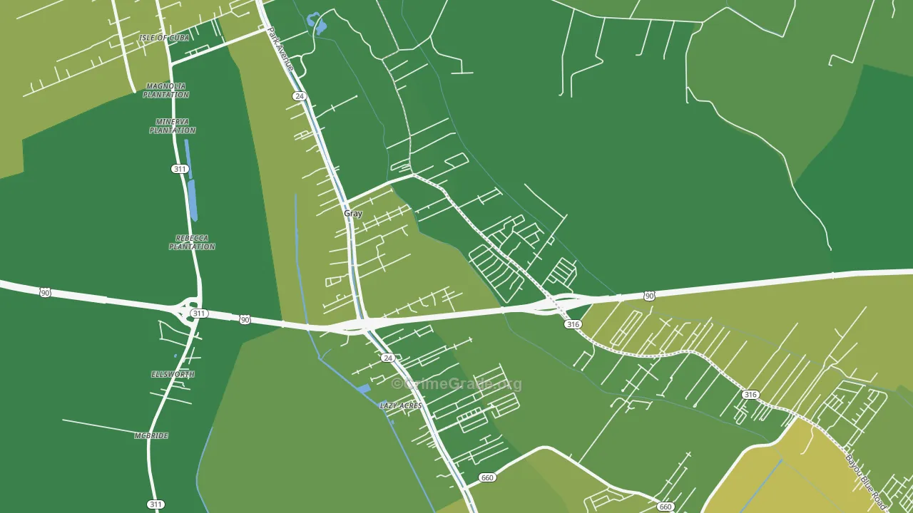 Gray, LA Map of Vehicle Theft Rates