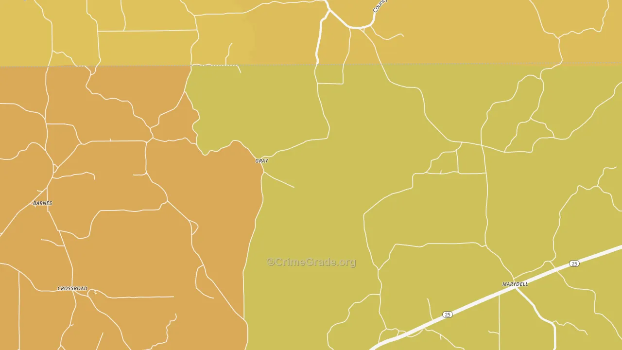 Gray, MS Map of Vehicle Theft Rates