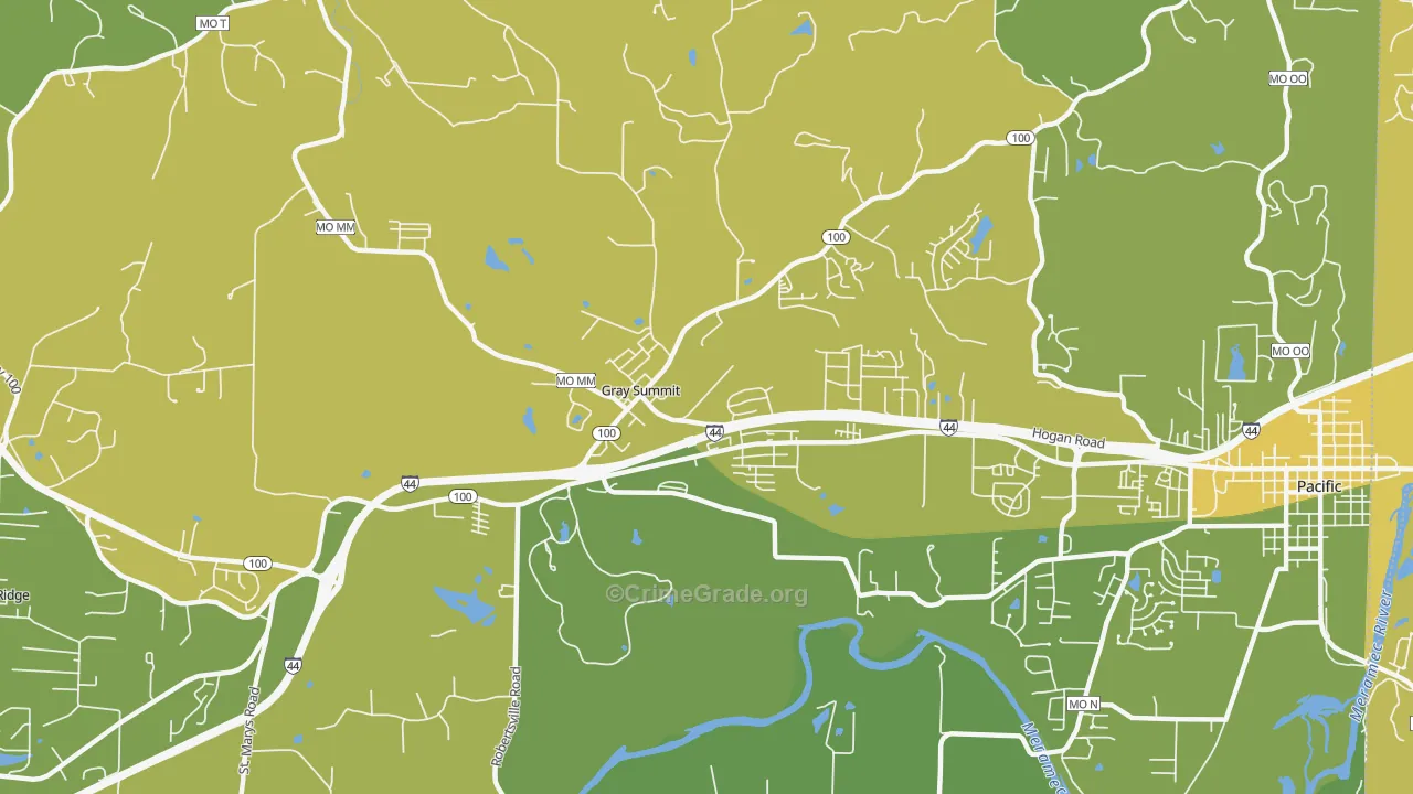 Gray Summit, MO Map of Vehicle Theft Rates