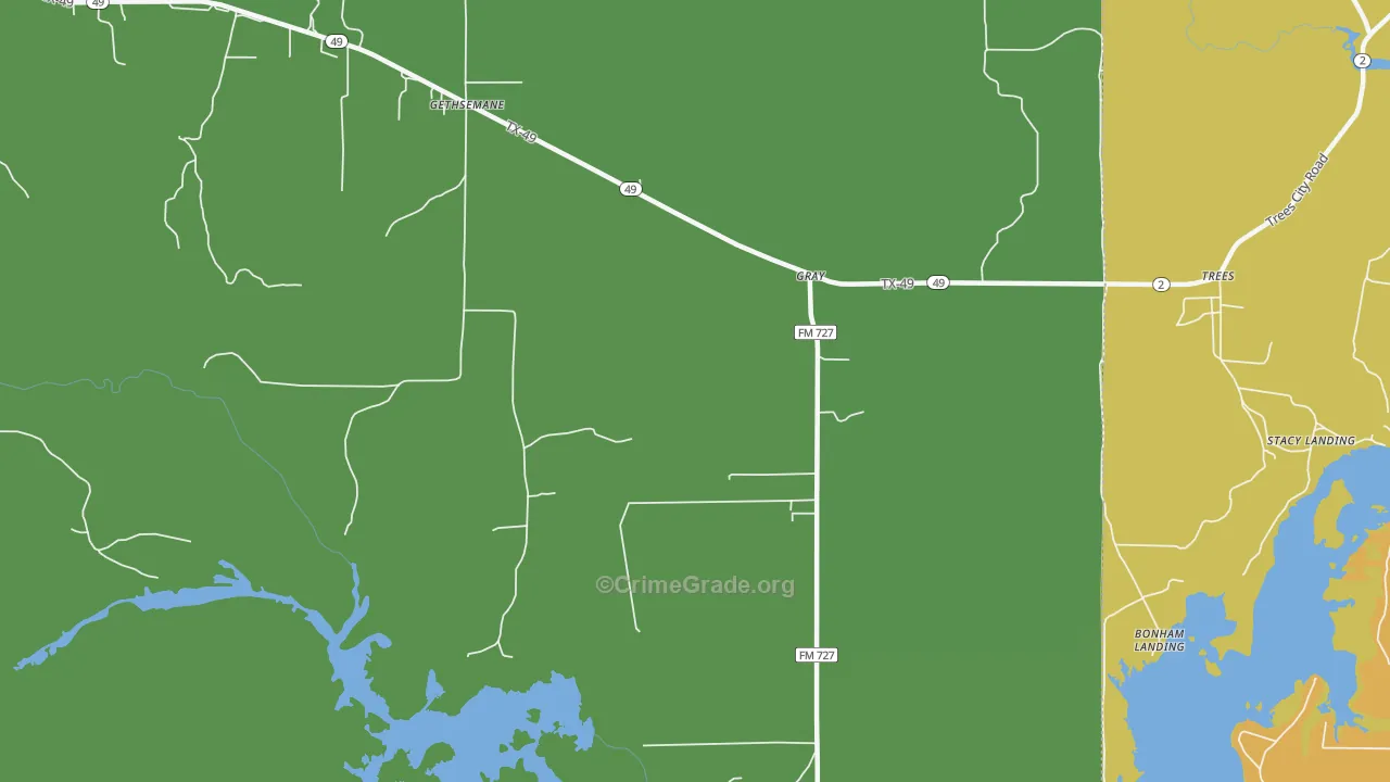 Gray, TX Map of Vehicle Theft Rates