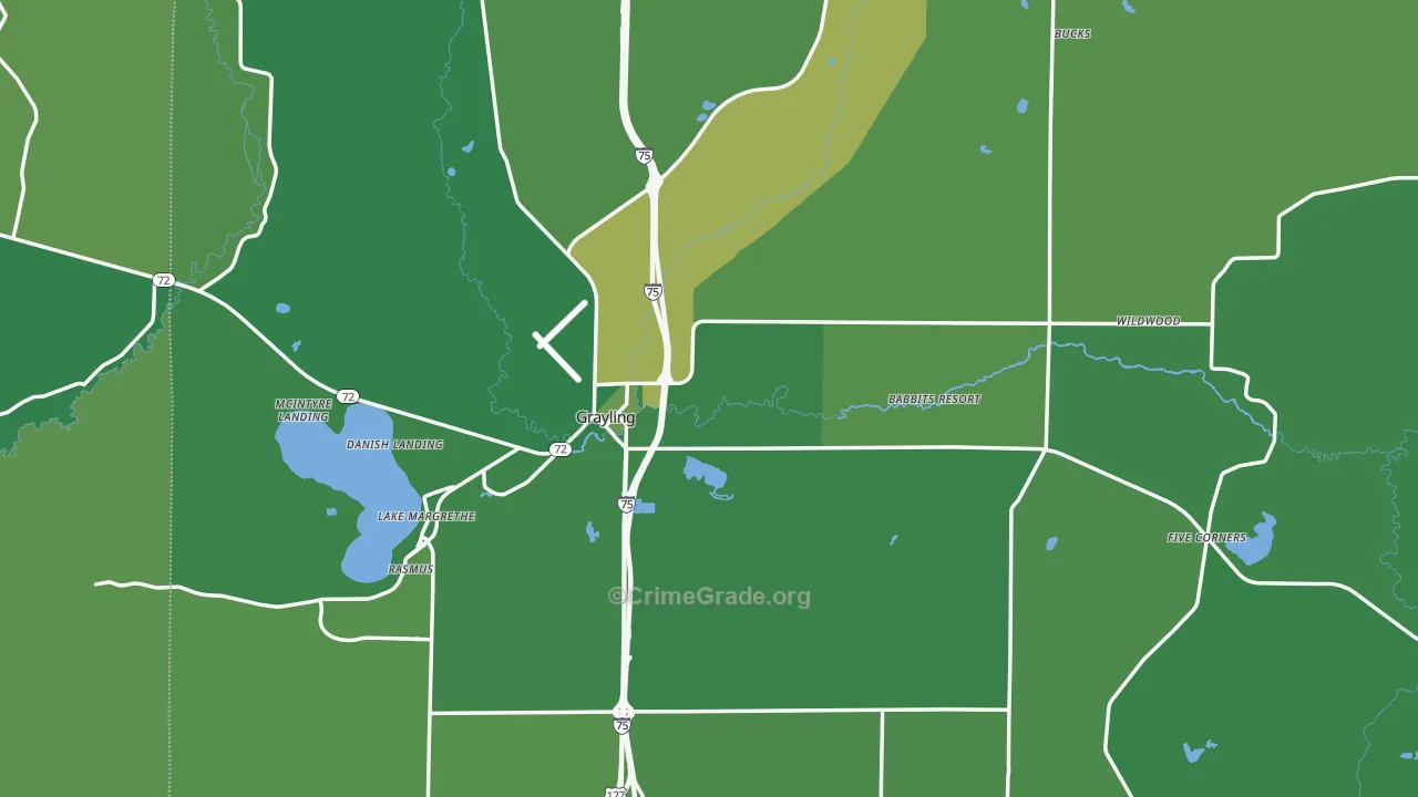 Grayling, MI Map of Vehicle Theft Rates