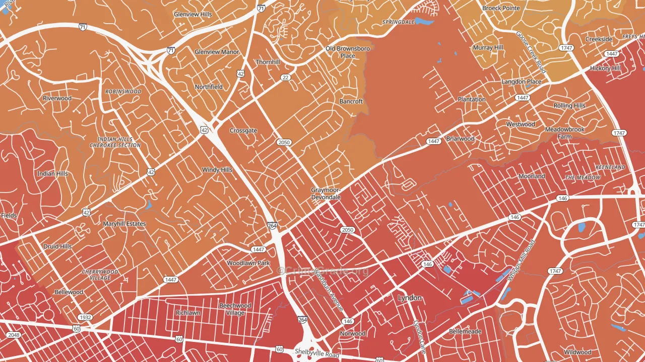 Graymoor-Devondale, KY Map of Vehicle Theft Rates
