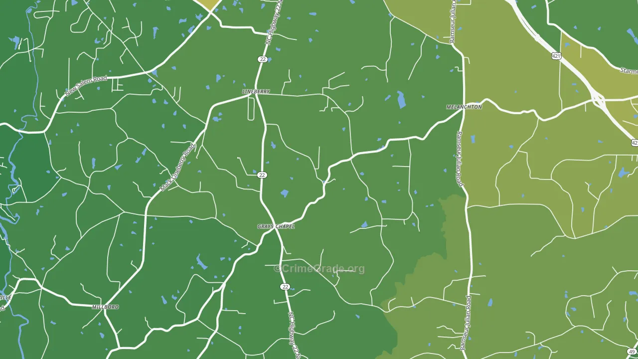 Grays Chapel, NC Map of Vehicle Theft Rates