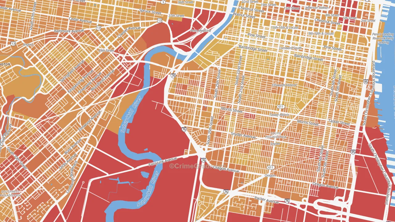 Grays Ferry, Philadelphia, PA Map of Vehicle Theft Rates