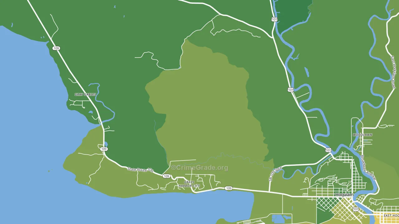 Grays Harbor City, WA Map of Vehicle Theft Rates