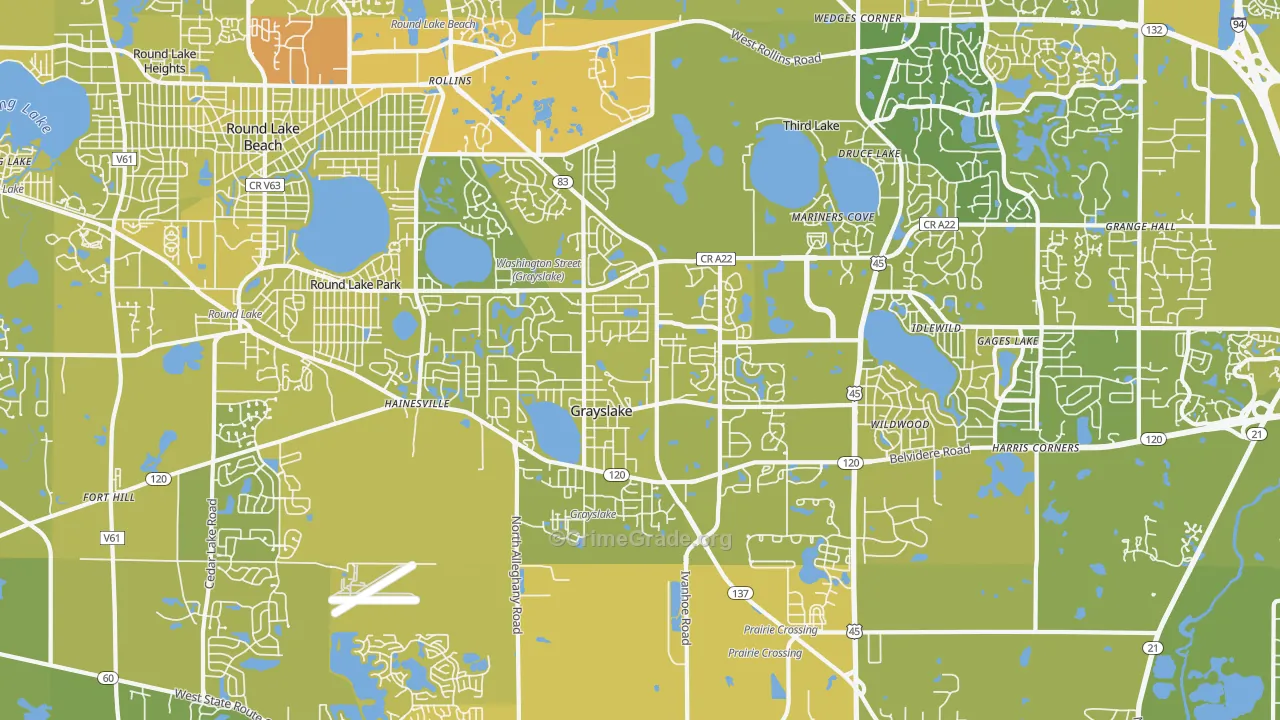 Grayslake, IL Map of Vehicle Theft Rates