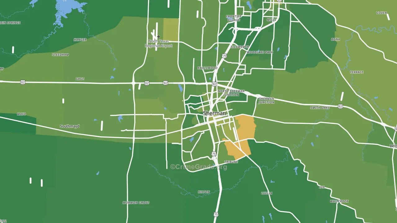 Grayson County, TX Map of Vehicle Theft Rates