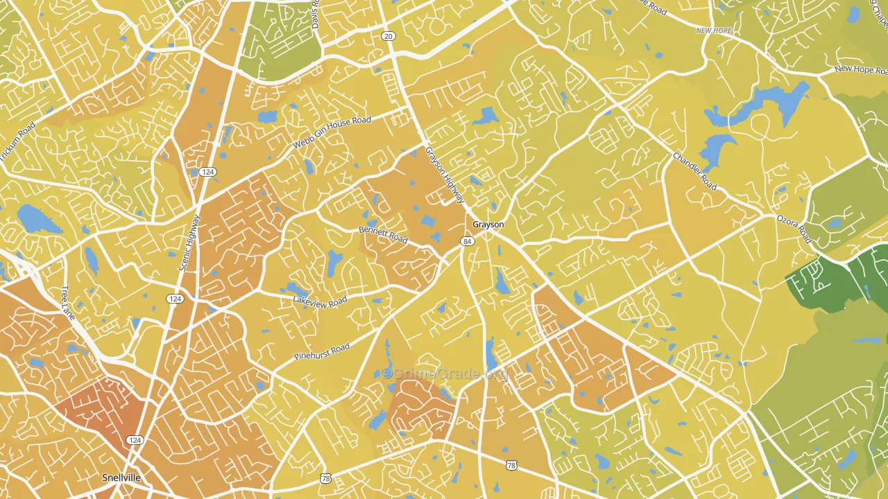 Grayson, GA Map of Vehicle Theft Rates