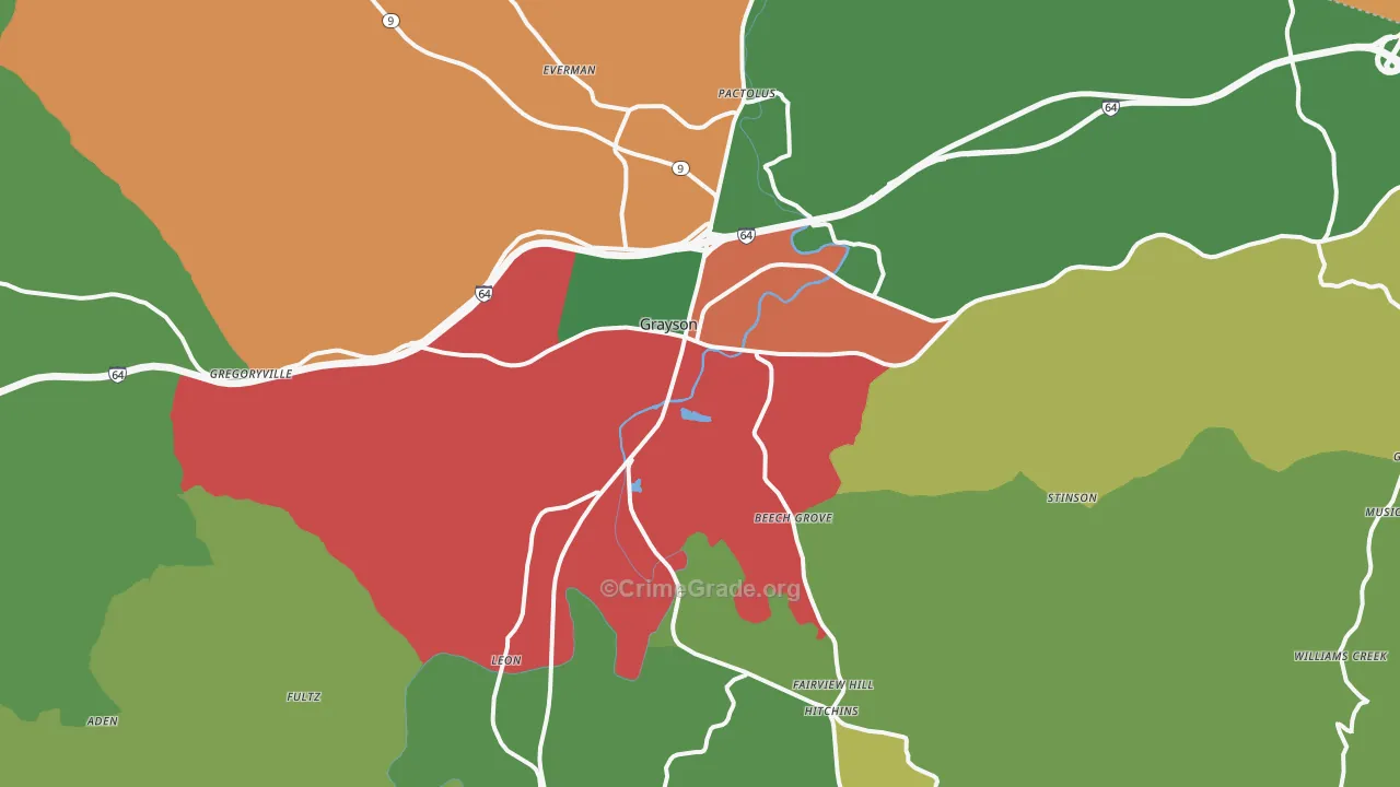 Grayson, KY Map of Vehicle Theft Rates