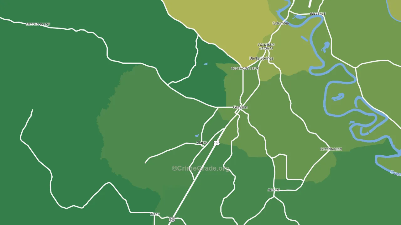 Grayson, LA Map of Vehicle Theft Rates