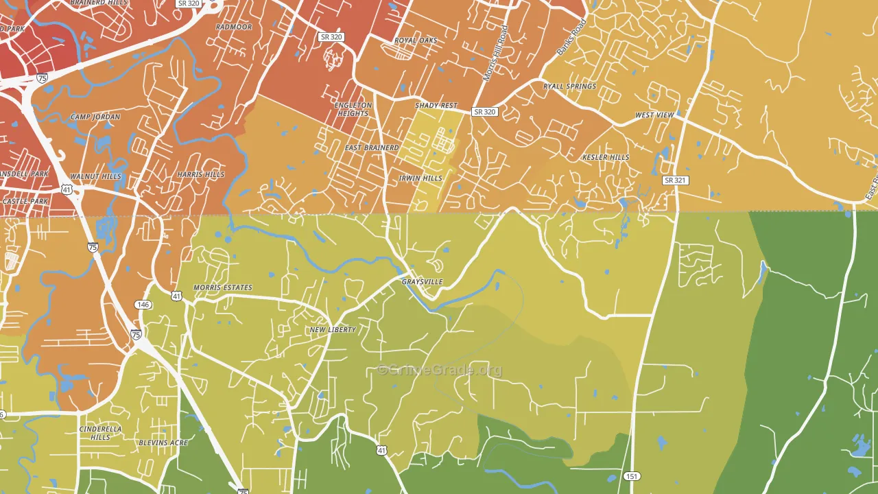 Graysville, GA Map of Vehicle Theft Rates