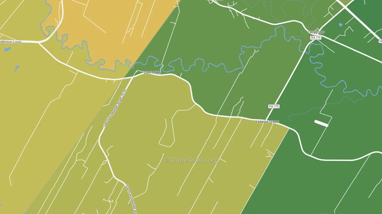 Graytown, TX Map of Vehicle Theft Rates