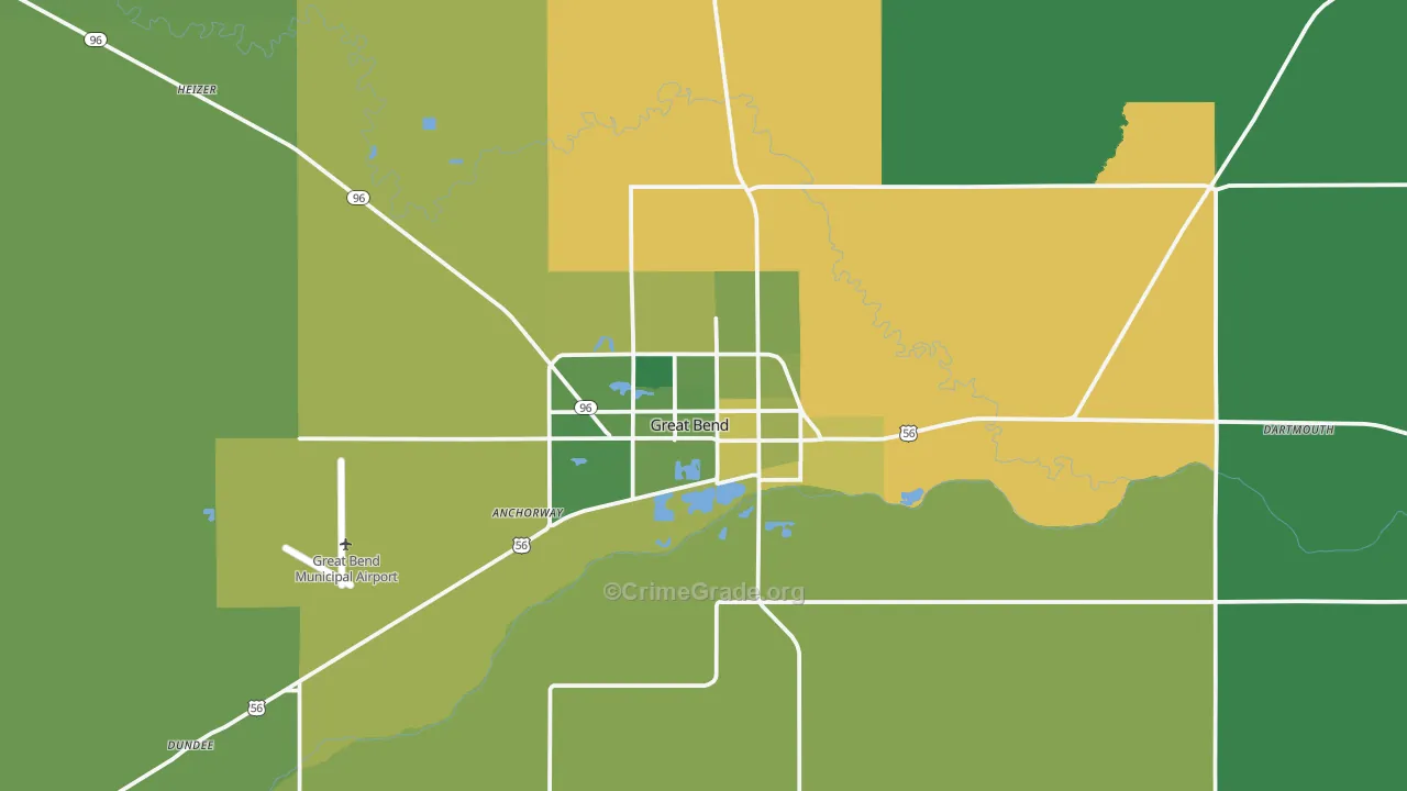 Great Bend, KS Map of Vehicle Theft Rates