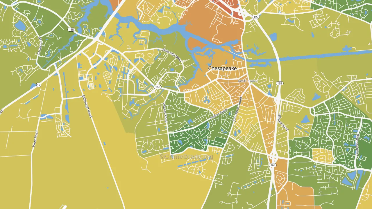Great Bridge, Chesapeake, VA Map of Vehicle Theft Rates