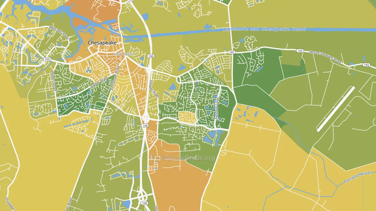 Great Bridge East, Chesapeake, VA Map of Vehicle Theft Rates