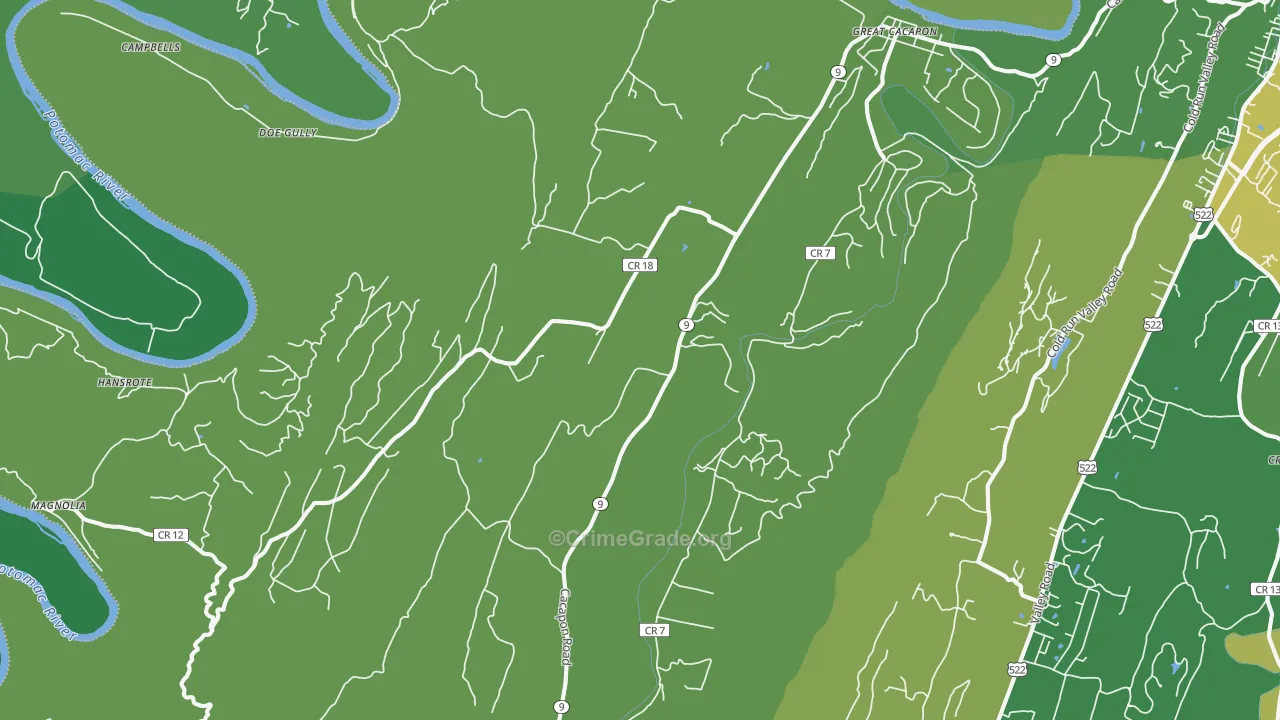 Great Cacapon, WV Map of Vehicle Theft Rates