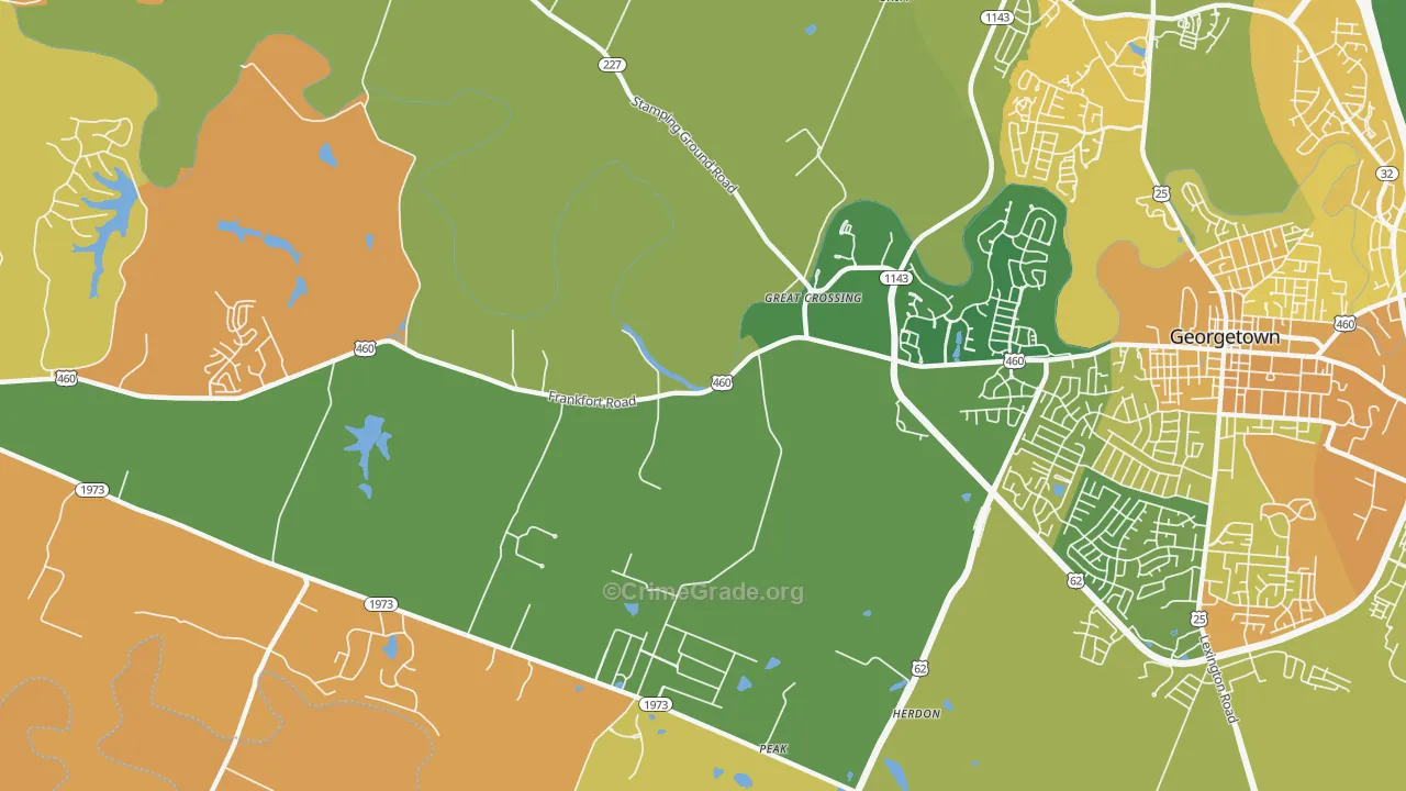 Great Crossing, KY Map of Vehicle Theft Rates