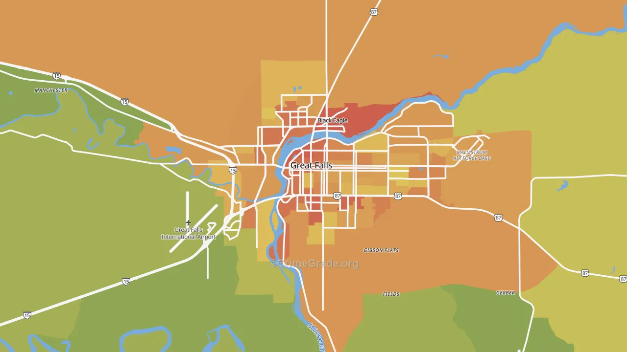 Great Falls, MT Map of Vehicle Theft Rates