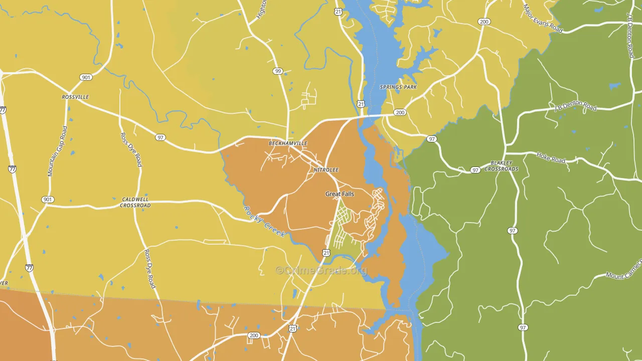 Great Falls, SC Map of Vehicle Theft Rates