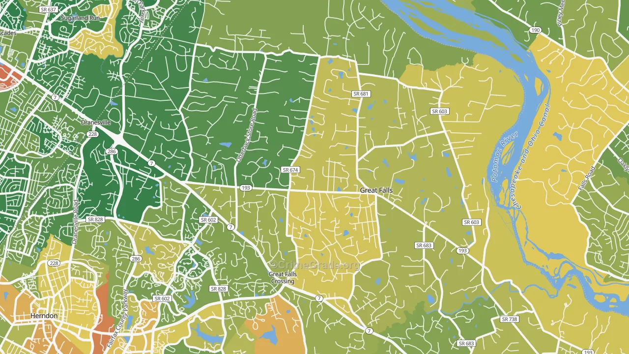 Great Falls, VA Map of Vehicle Theft Rates