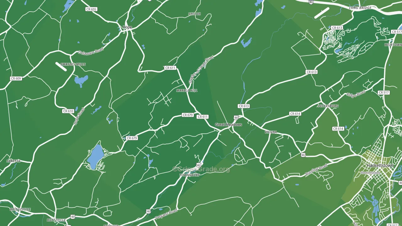 Great Meadows, NJ Map of Vehicle Theft Rates