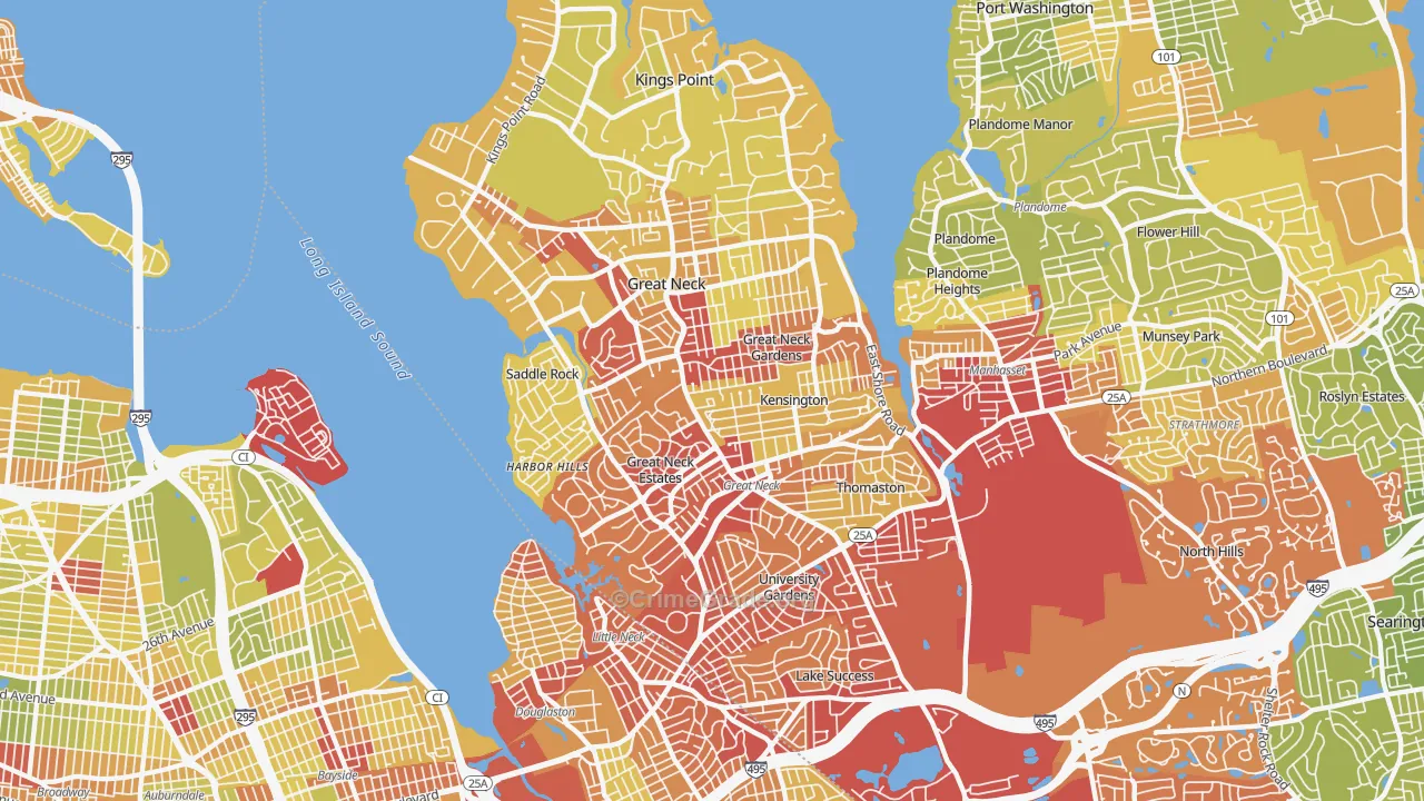 Great Neck, NY Map of Vehicle Theft Rates