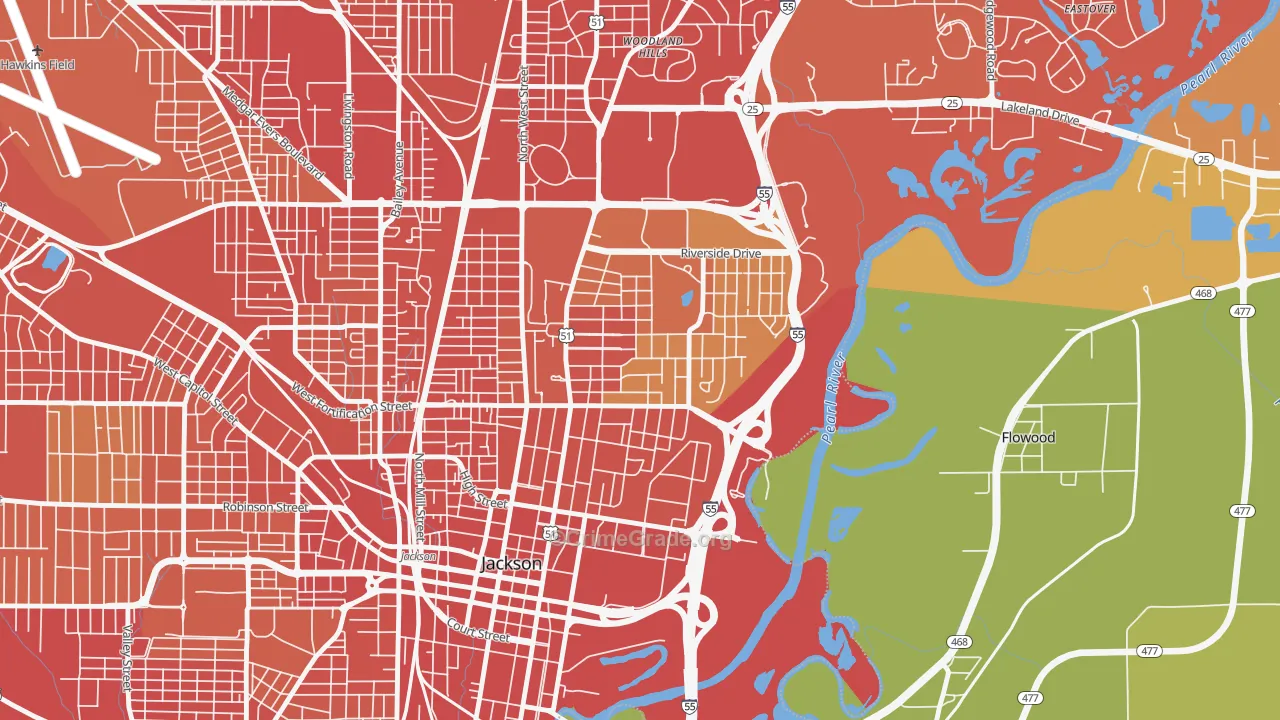 Greater Belhaven, Jackson, MS Map of Vehicle Theft Rates