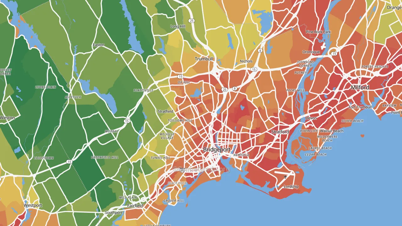 Greater Bridgeport Planning Region, CT Map of Vehicle Theft Rates
