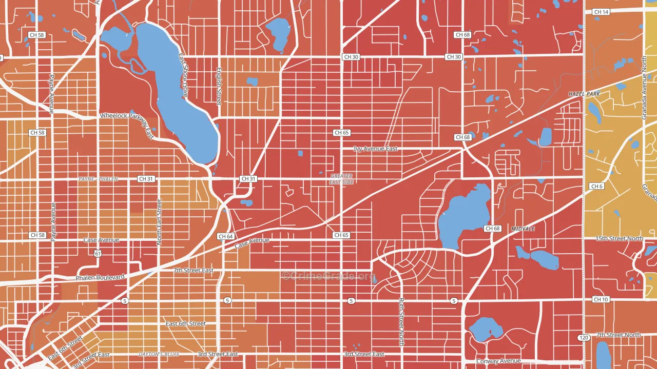 Greater Eastside, St. Paul, MN Map of Vehicle Theft Rates