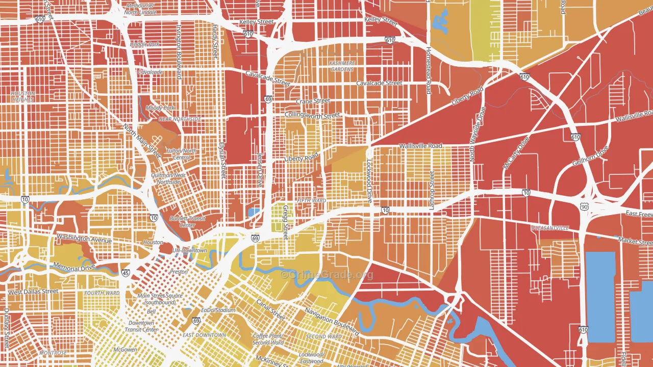 Greater Fifth Ward, Houston, TX Map of Vehicle Theft Rates
