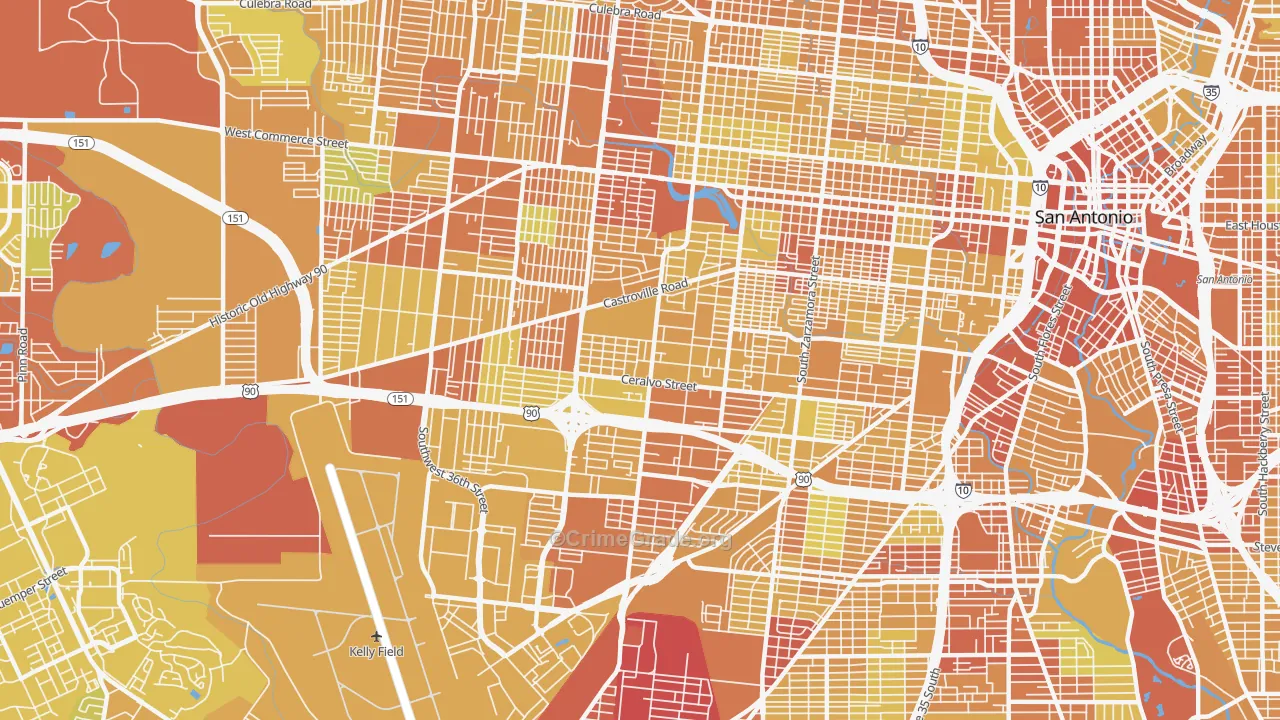 Greater Gardendale, San Antonio, TX Map of Vehicle Theft Rates