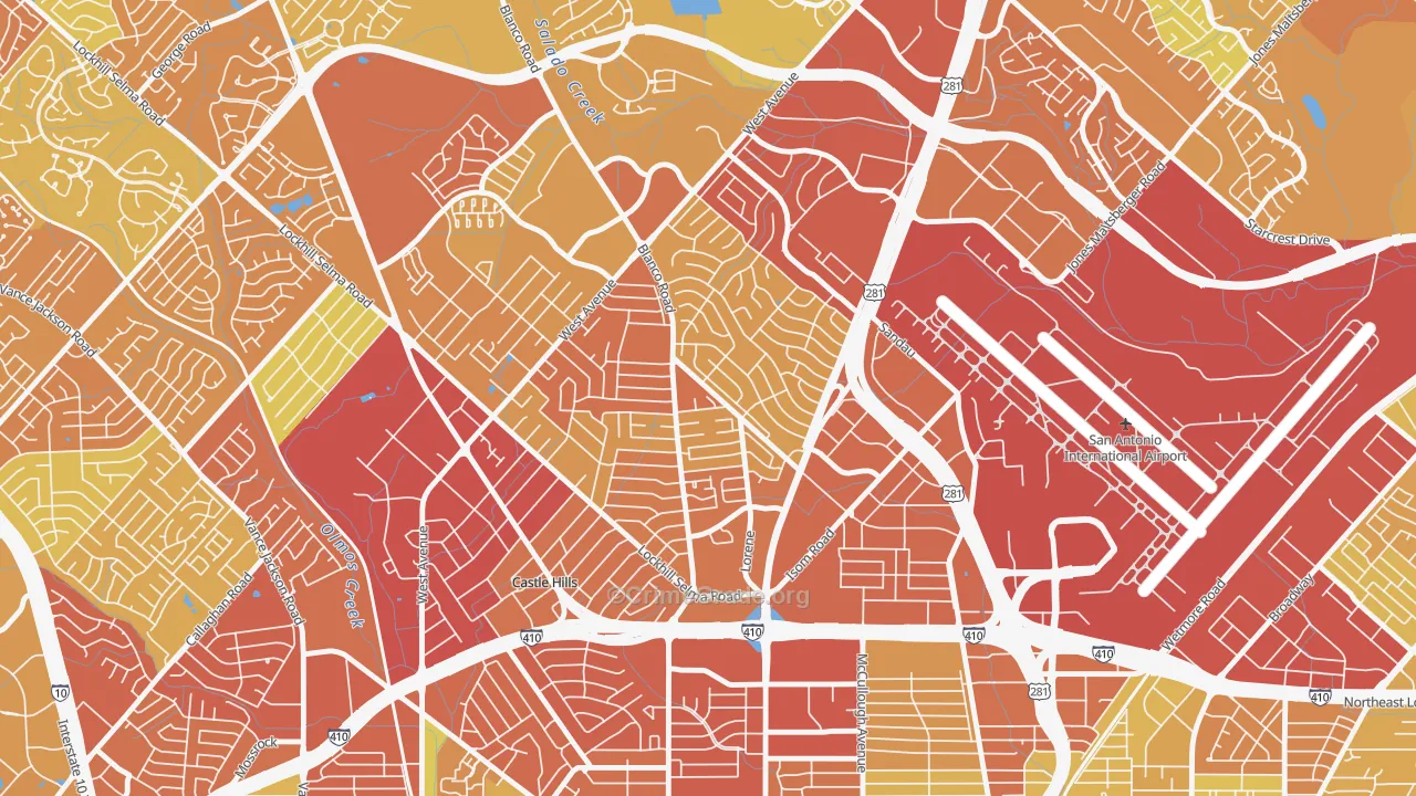 Greater Harmony Hills, San Antonio, TX Map of Vehicle Theft Rates